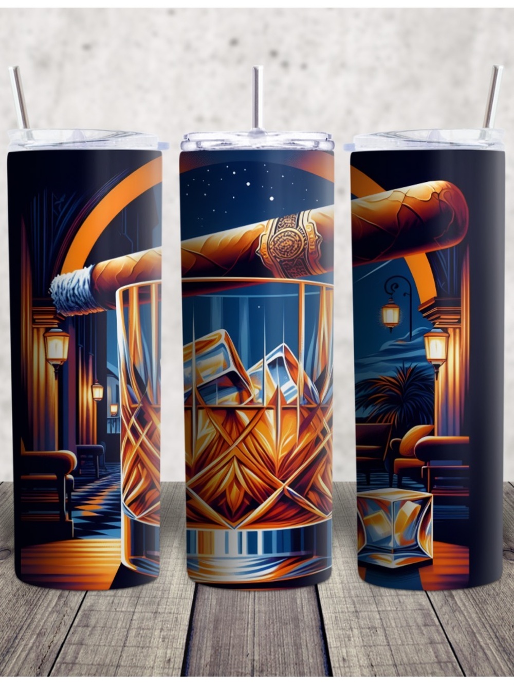 Hand Crafted Navy Blue and Orange Whiskey & Cigar Tumbler